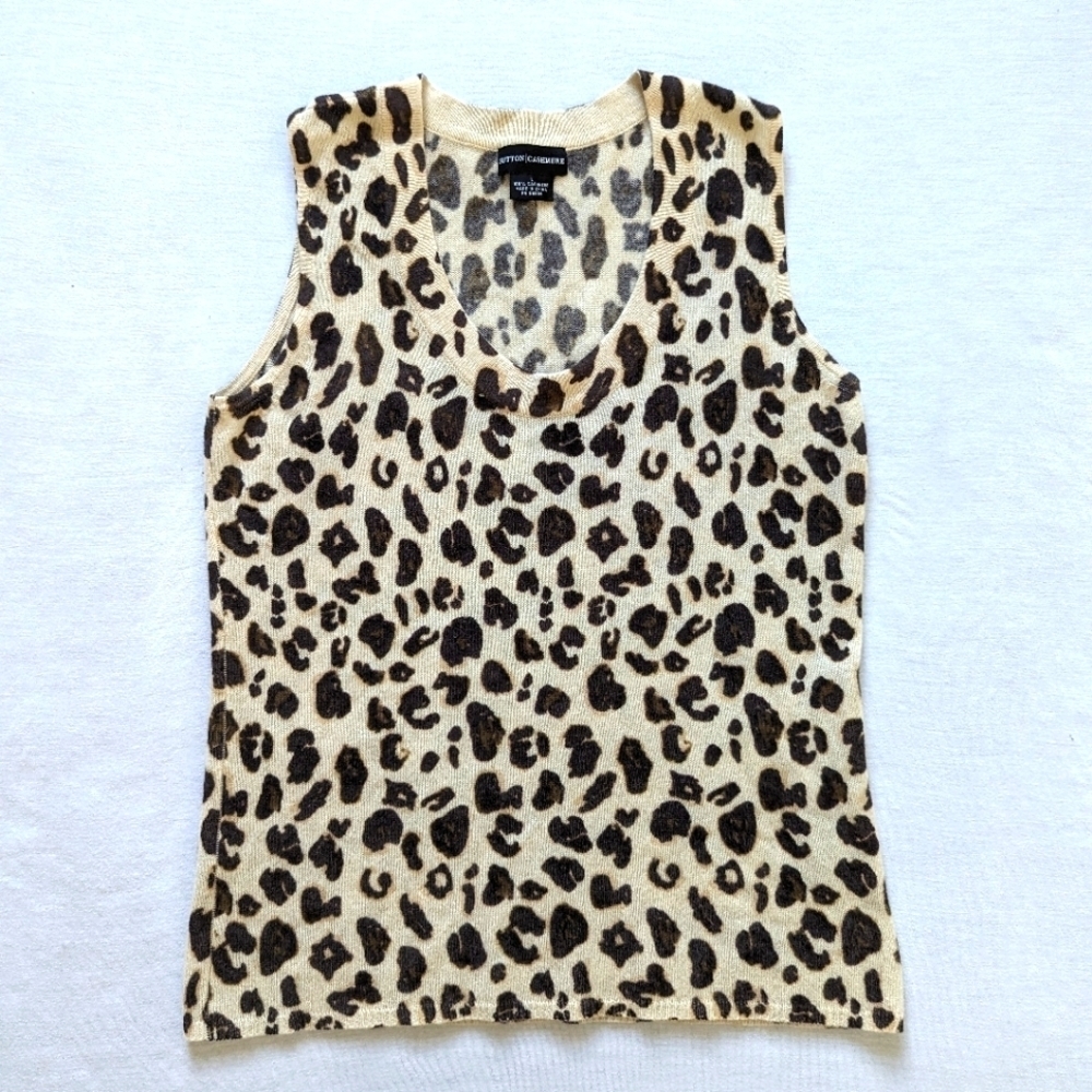 Sutton Cashmere leopard pattern sleeveless sweater women's Large